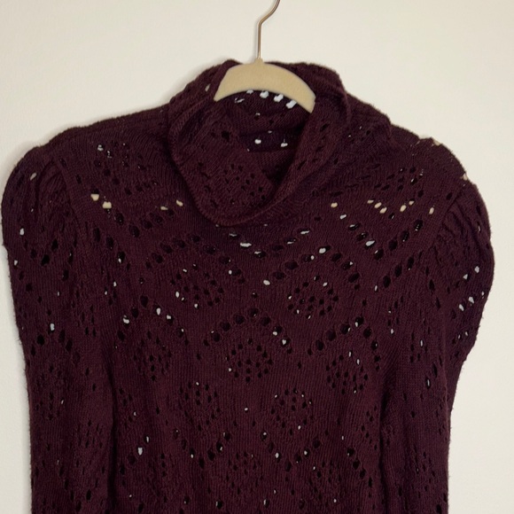 Free People Shoot From The Heart Plum Turtleneck Sweater Bell Sleeve Boho sz M - Picture 12 of 13